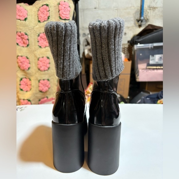 Womens Retro Boots Size 7.5 Y2K Side zip Faux Leather Chunky Heels - Picture 2 of 9